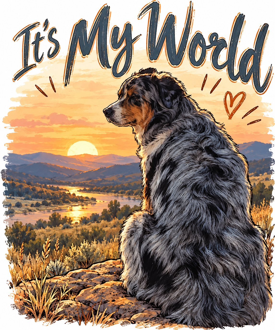 “Bailey” Aussie pup “”It’s My World” - Heavyweight Unisex Crewneck Sweatshirt